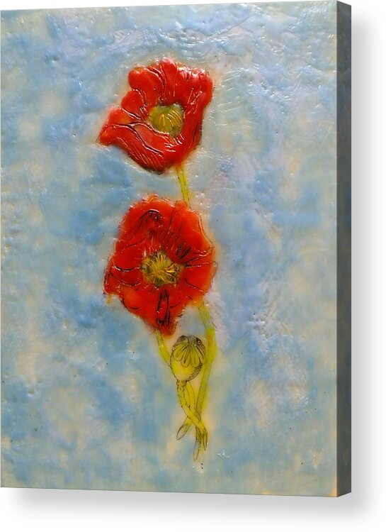 Encaustic Acrylic Print featuring the painting Poppies #1 by Peggy King
