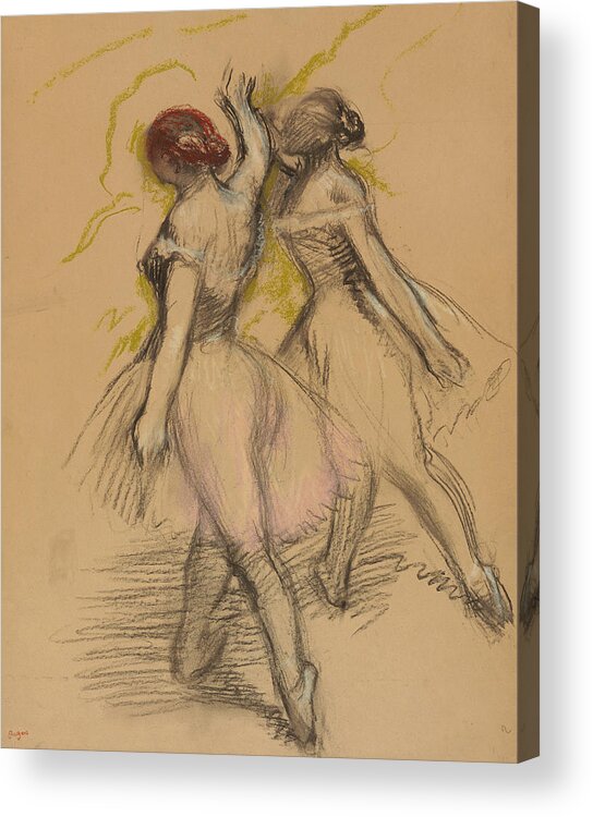 Degas Acrylic Print featuring the drawing Two Dancers by Edgar Degas
