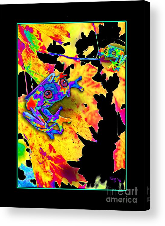 Frogs Acrylic Print featuring the digital art Frogs on leafs #1 by Nick Gustafson
