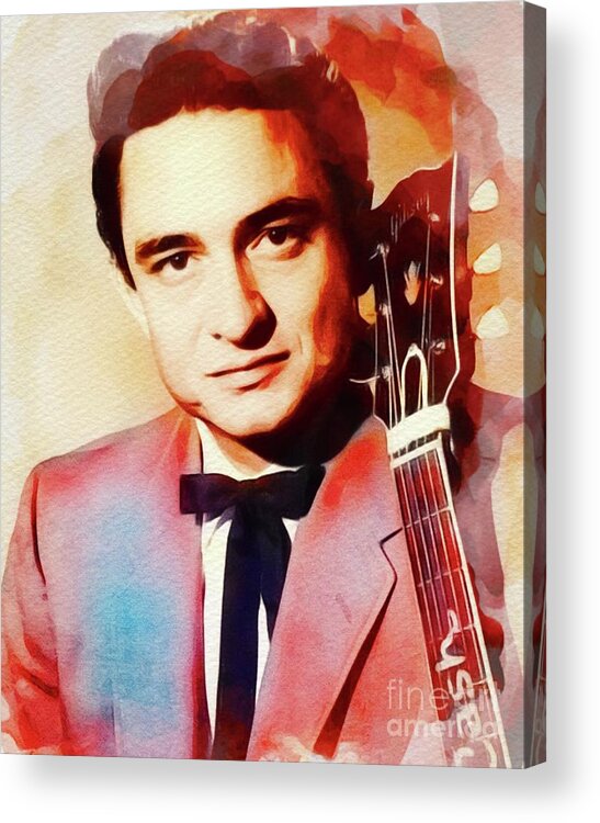 Johnny Acrylic Print featuring the painting Johnny Cash, Music Legend #2 by Esoterica Art Agency