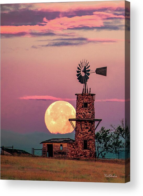 Windmill Acrylic Print featuring the photograph Windmill at Moonset #2 by Tim Kathka
