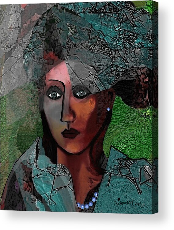 239 Acrylic Print featuring the digital art 239 - Young Woman In Green Dress 2017 by Irmgard Schoendorf Welch