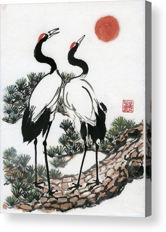  Acrylic Print featuring the painting Red Crowned Crane #3 by Ping Yan
