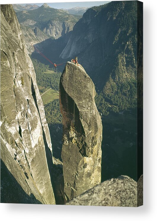 Lost Arrow Acrylic Print featuring the photograph 306540 Climbers on Lost Arrow 1967 by Ed Cooper Photography