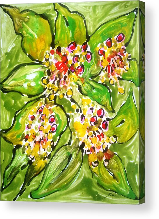 Abstract Flowers Floral Botanical Nature Acrylic Print featuring the painting Divine Flowers #455 by Baljit Chadha