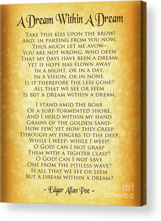 A Dream Within A Dream Acrylic Print featuring the digital art A Dream Within A Dream - Gold by Ginny Gaura