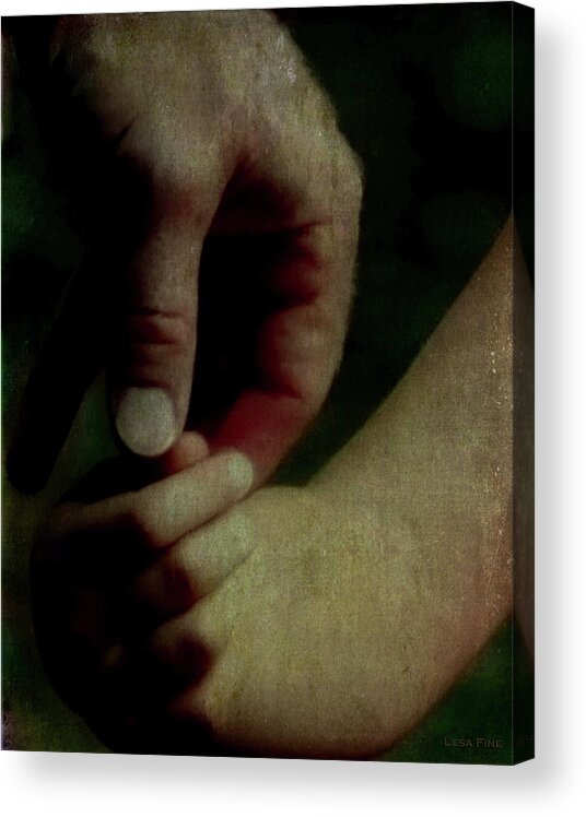 Hands Acrylic Print featuring the photograph A Fathers Touch Textured by Lesa Fine