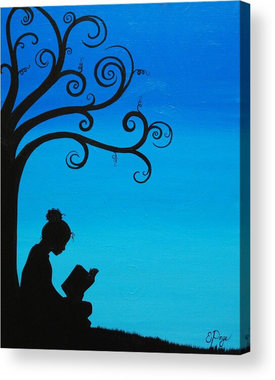 Girl Reading Under Tree Acrylic Print featuring the painting A Girl and Her Book by Emily Page
