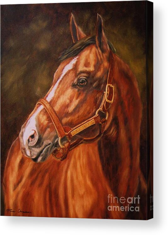 Thoroughbred Acrylic Print featuring the painting A P Indy by Tom Chapman