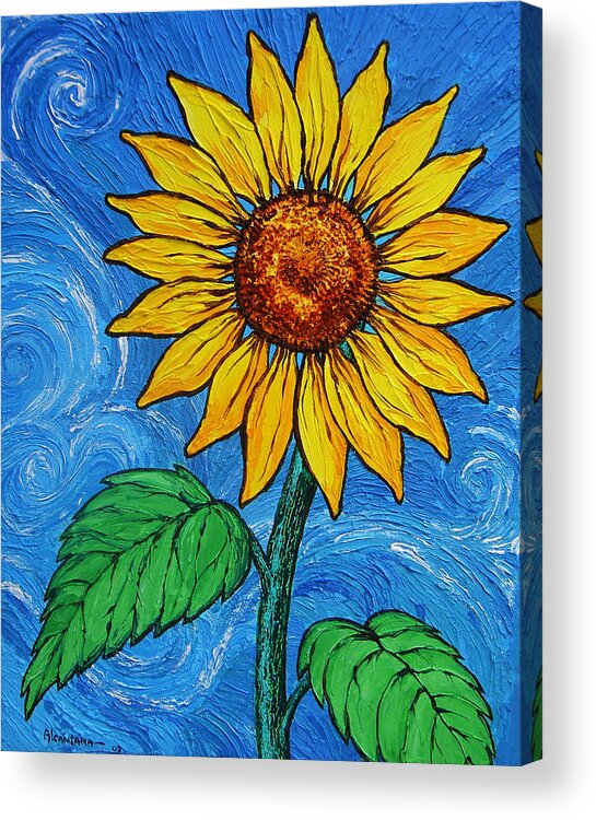 Sunflowers Acrylic Print featuring the painting A Sunflower by Juan Alcantara