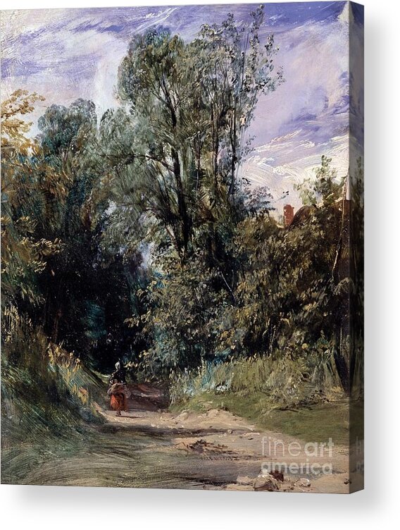 Richard Parkes Bonington - A Wooded Lane Ca. 1825. Forest Acrylic Print featuring the painting A Wooded Lane by MotionAge Designs