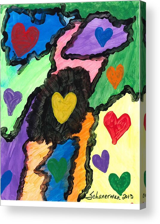 Watercolor Art Acrylic Print featuring the painting A World of heARTS by Susan Schanerman