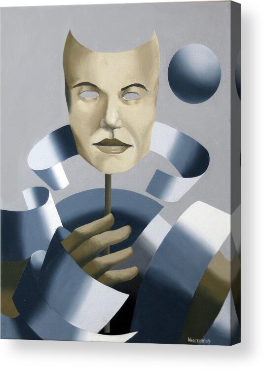 Abstract Acrylic Print featuring the painting Abstract Mask Oil Painting by Mark Webster
