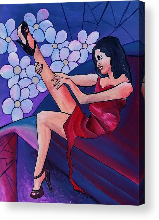 Legs Acrylic Print featuring the painting Admiring the smoothness of her legs by Aarron Laidig