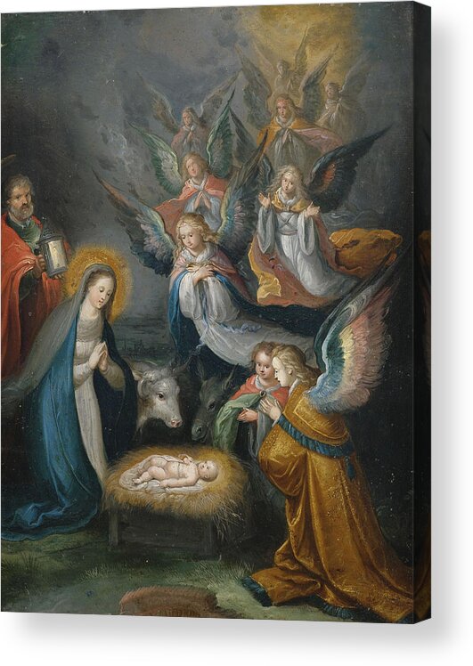 Nativity Acrylic Print featuring the painting Adoration of the Shepherds by Cornelis de Baellieur