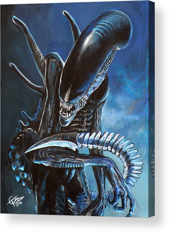 Alien Acrylic Print featuring the painting Alien by Tom Carlton