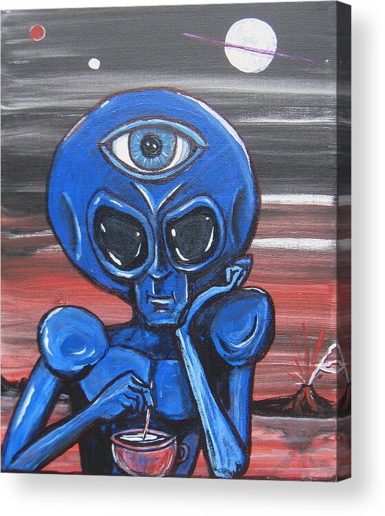 Third Eye Acrylic Print featuring the painting Alien With A Third-eye by Similar Alien