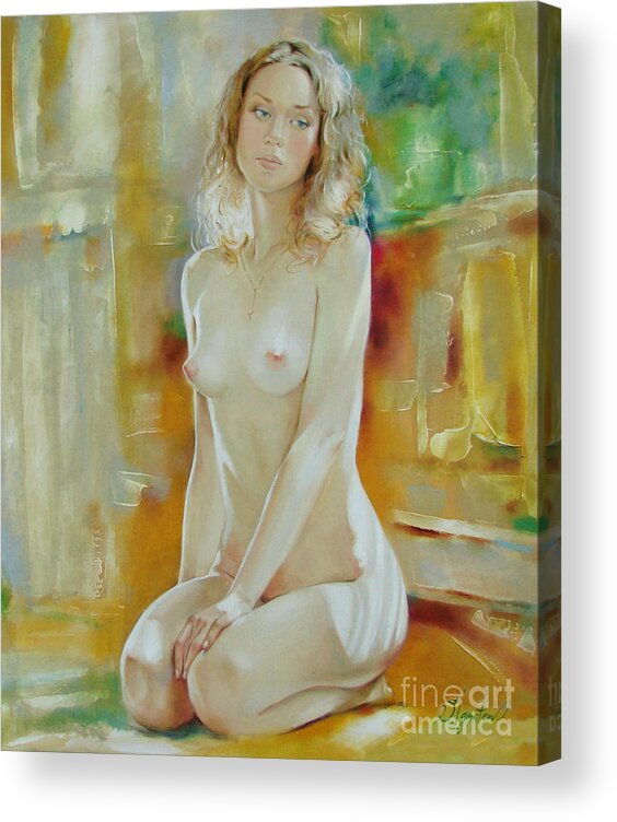 Art Acrylic Print featuring the painting Alone at home by Sergey Ignatenko