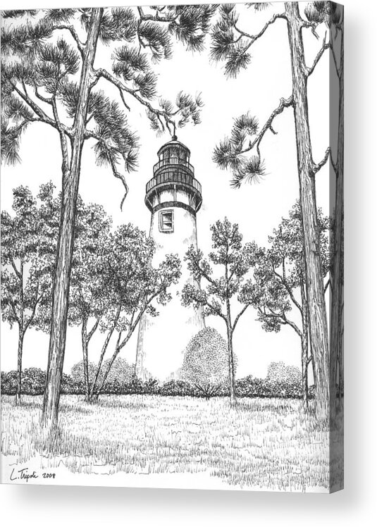 Lighthouse Acrylic Print featuring the drawing Amelia Island Lighthouse by Lawrence Tripoli