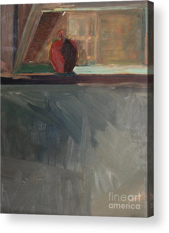 Oil Painting Acrylic Print featuring the painting Apple on a Sill by Daun Soden-Greene