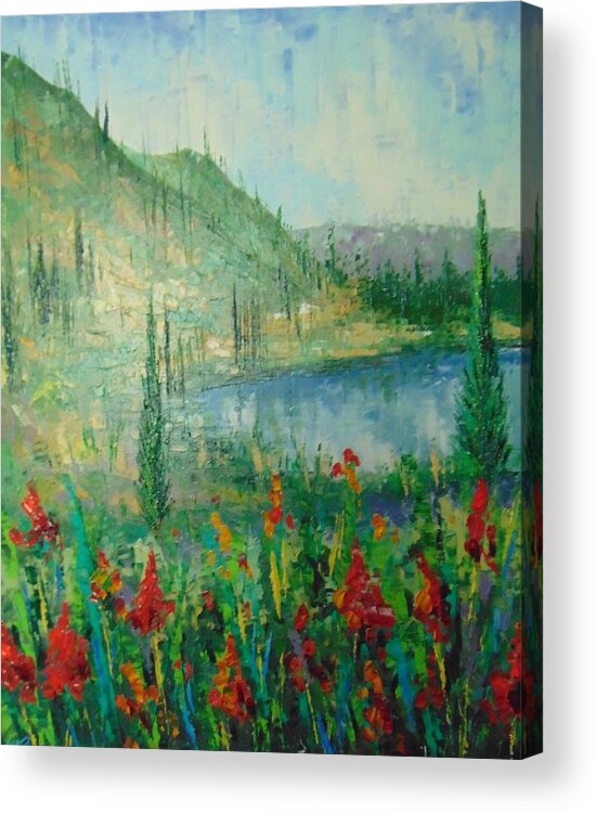 Lavender Field Acrylic Print featuring the painting Aspen Lake CO by Frederic Payet