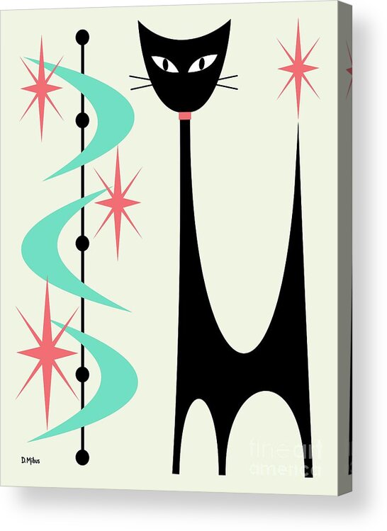 Mid Century Modern Acrylic Print featuring the digital art Atomic Cat Aqua and Pink on Cream by Donna Mibus
