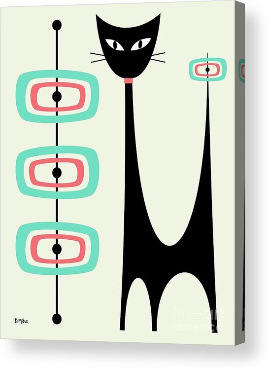 Mid Century Modern Acrylic Print featuring the digital art Atomic Cat Orbs Aqua and Pink on Cream by Donna Mibus