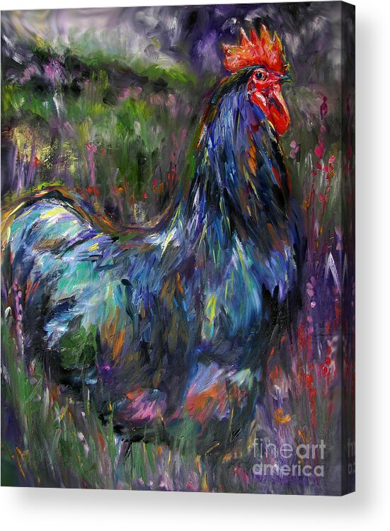 Australorp Rooster Acrylic Print featuring the painting Australorp Rooster by Monastere Saint-Benoit