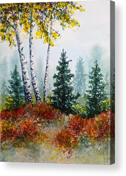 Watercolor Acrylic Print featuring the painting Autumn Birch by Carolyn Rosenberger