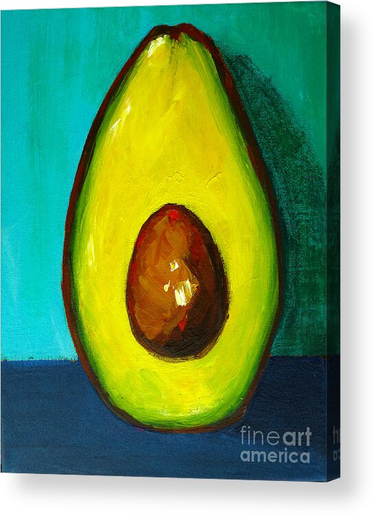 Modern Avocado Art Acrylic Print featuring the painting Avocado Modern Art, Kitchen Decor, Aqua background by Patricia Awapara