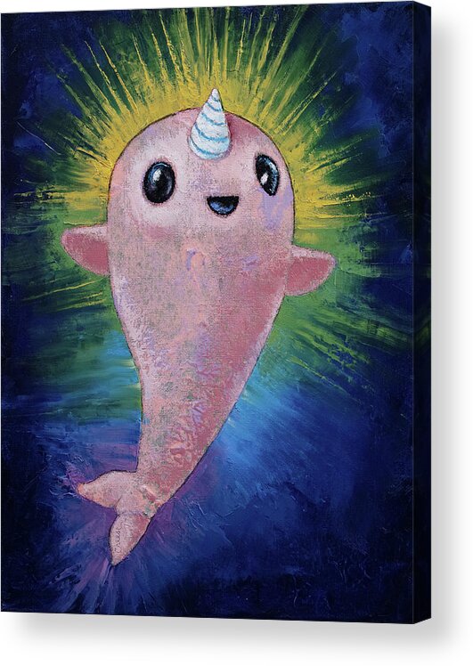 Kawaii Acrylic Print featuring the painting Baby Narwhal by Michael Creese