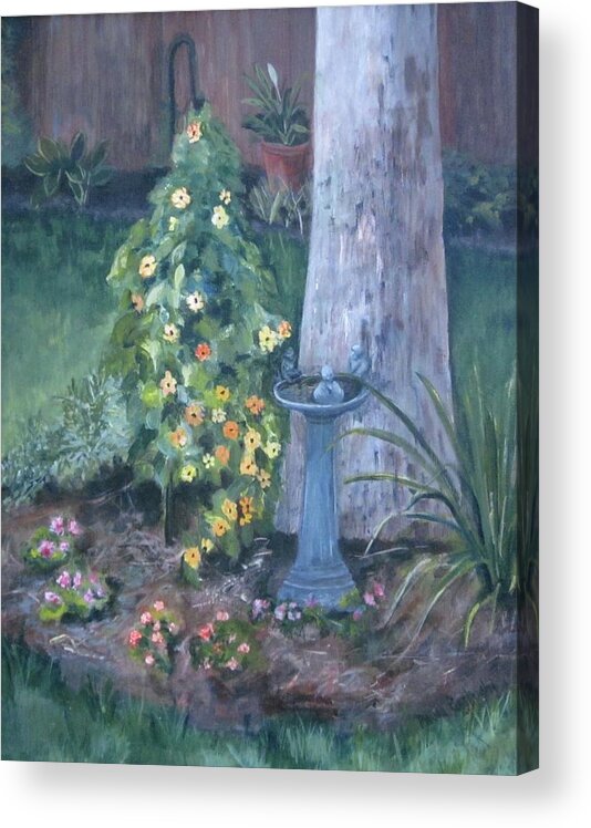Everything In Bloom In Summertime Acrylic Print featuring the painting Backyard by Paula Pagliughi
