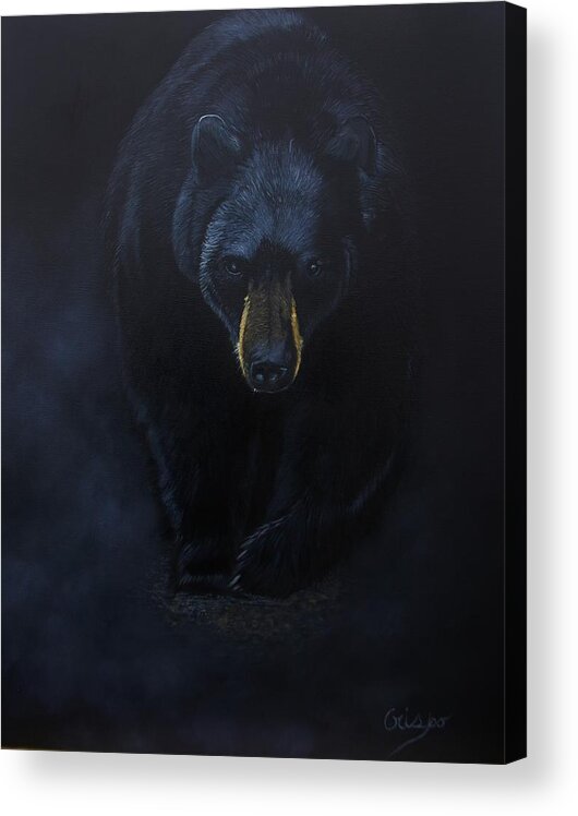 Bear Acrylic Print featuring the painting Bad encounter by Jean Yves Crispo