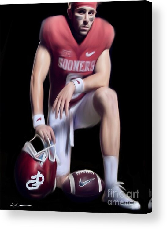 Baker Mayfield Acrylic Print featuring the painting Baker Mayfield portrait by Jack Bunds