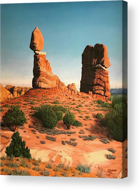 Balanced Rock Acrylic Print featuring the digital art Balanced Rock at Arches National Park by Rick Adleman
