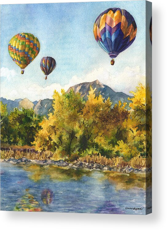 Hot Air Balloons Painting Acrylic Print featuring the painting Balloons at Twin Lakes by Anne Gifford