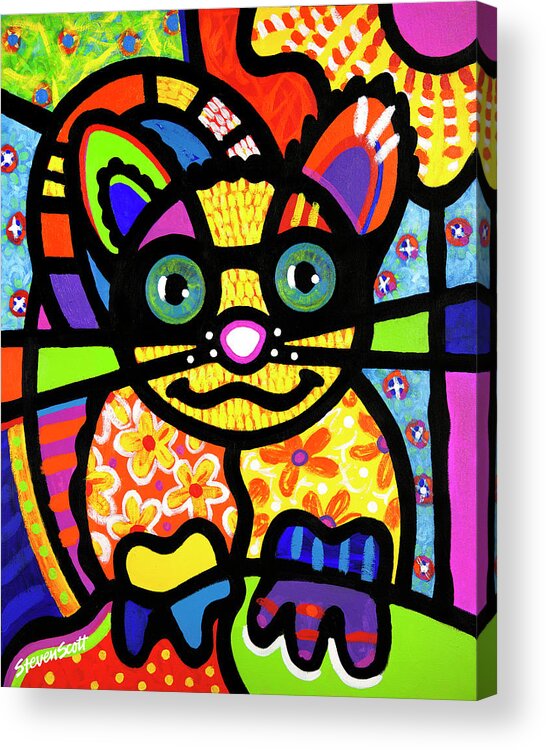 Cat Acrylic Print featuring the painting Bandit the Lemur Cat by Steven Scott