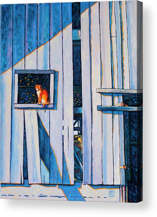 Stacey Neumiller Acrylic Print featuring the painting Barn Cat by Stacey Neumiller