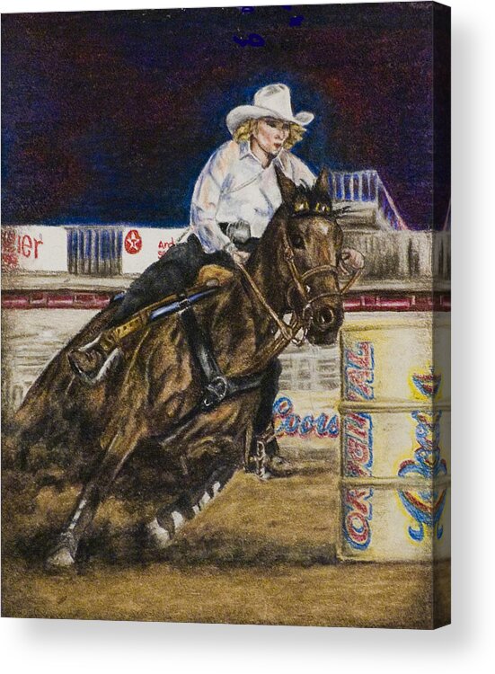 Barrel Racer Acrylic Print featuring the drawing Barrel Racer by Laurie Tietjen