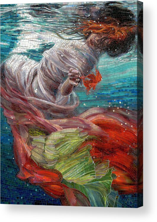 Mermaid Acrylic Print featuring the painting Batyam by Mia Tavonatti