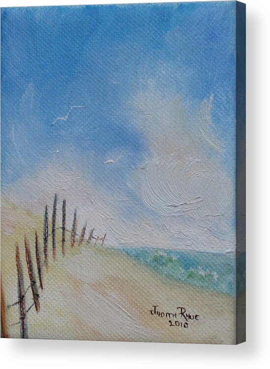 Beach Acrylic Print featuring the painting Beach Fence by Judith Rhue