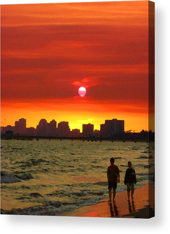 Belmont Shore Acrylic Print featuring the digital art Belmont Shore Sunset by Timothy Bulone