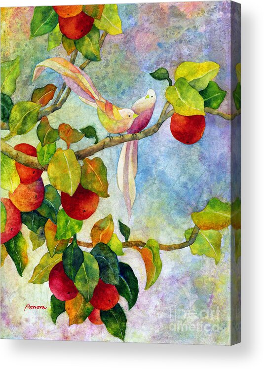 Birds Acrylic Print featuring the painting Birds on Apple Tree by Hailey E Herrera