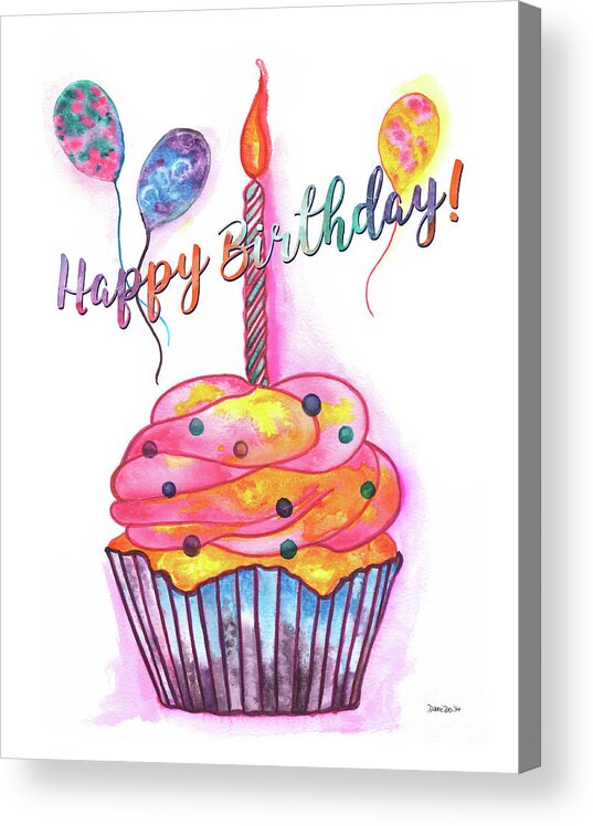Birthday Acrylic Print featuring the painting Birthday Cupcake by Debbie DeWitt