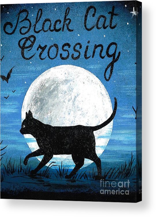 Print Acrylic Print featuring the painting Black Cat Crossing by Margaryta Yermolayeva