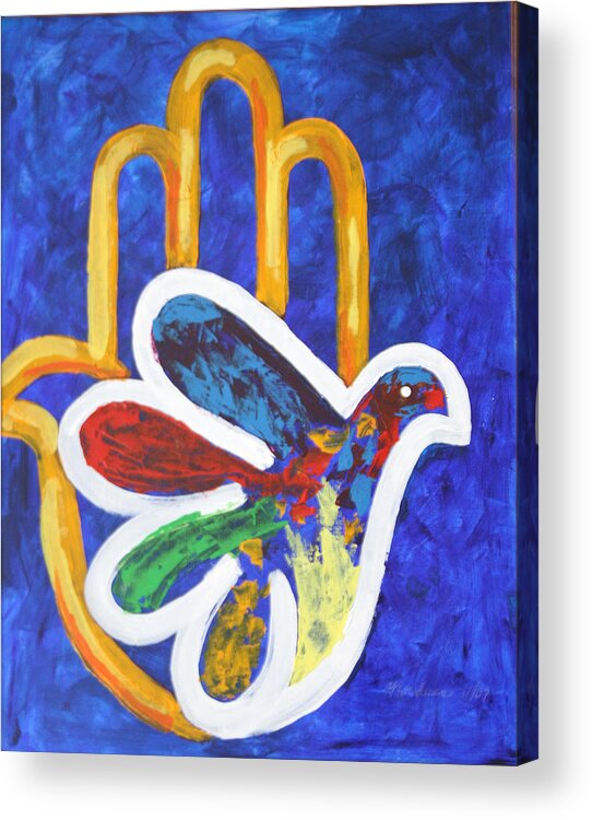 Judaica Acrylic Print featuring the painting Blessings Of Peace by Mordecai Colodner