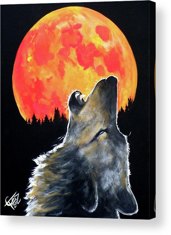 Wolf Acrylic Print featuring the painting Blood Moon Wolf by Tom Carlton