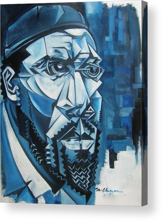 Thelonious Monk Blue Jazz Piano Cubism Acrylic Print featuring the painting Blue Blue Monk by Martel Chapman