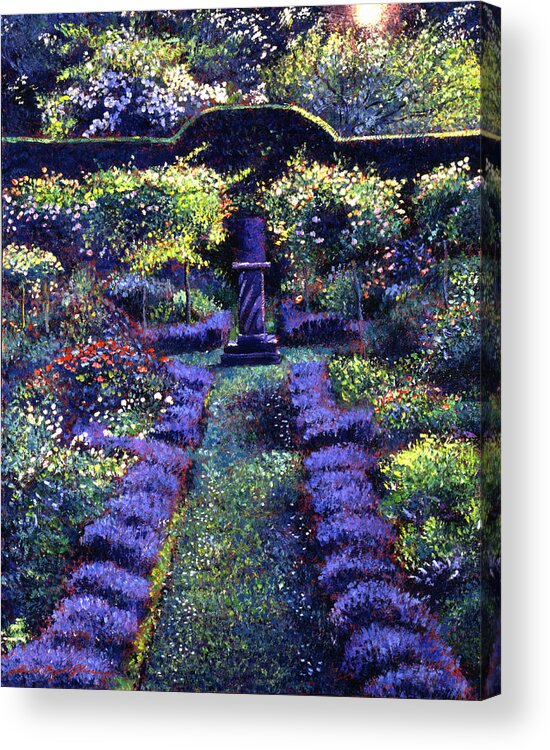 Gardens Acrylic Print featuring the painting Blue Garden Sunset by David Lloyd Glover