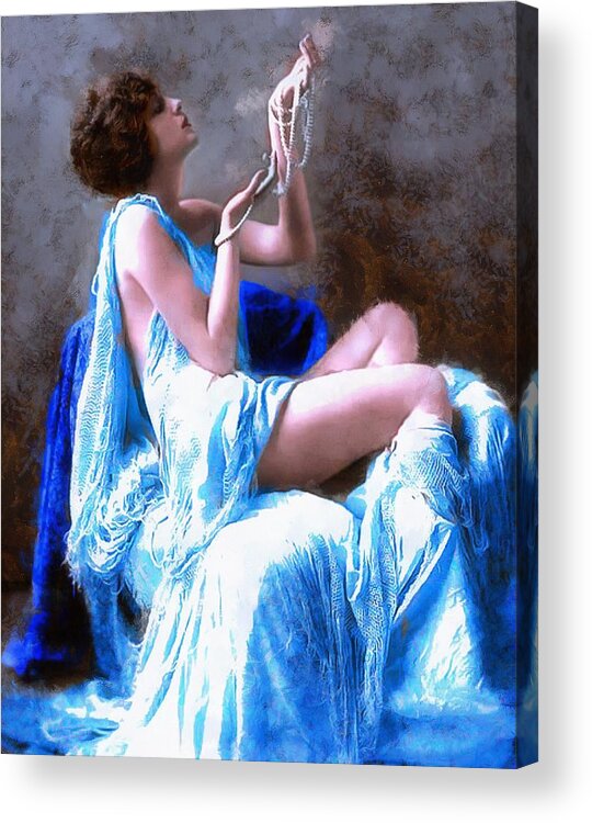 Beautiful Woman Acrylic Print featuring the digital art Blue Pearls by Caterina Christakos